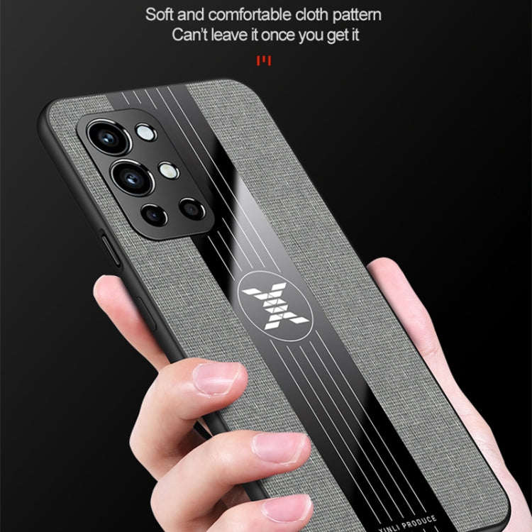 For OnePlus 9R XINLI Stitching Cloth Texture Shockproof TPU Phone Case(Blue)