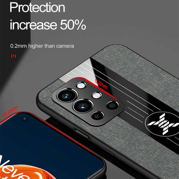 For OnePlus 9R XINLI Stitching Cloth Texture Shockproof TPU Phone Case(Blue)