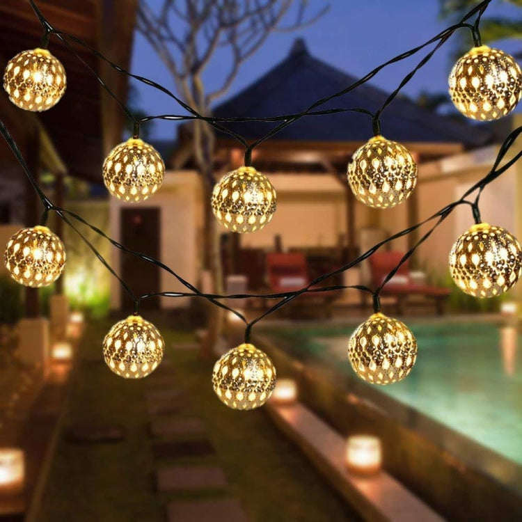 Ironwork Hollow Small Ball Outdoor LED Light String Garden Festival Decoration Light with Remote ...