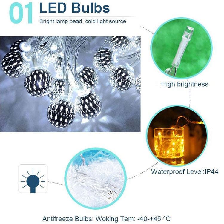 Ironwork Hollow Small Ball Outdoor LED Light String Garden Festival Decoration Light with Remote ...