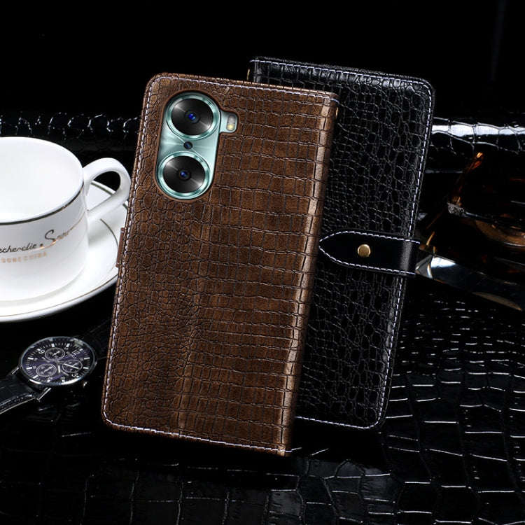 For Honor 60 idewei Crocodile Texture Leather Phone Case(Dark Blue)