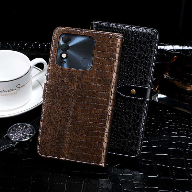 For Tecno Spark 8 idewei Crocodile Texture Leather Phone Case(Dark Blue)