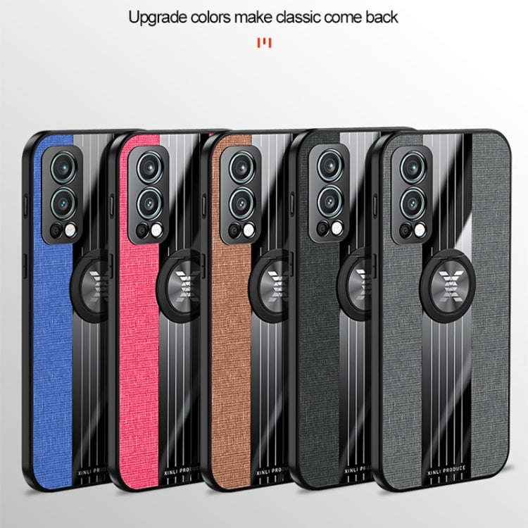 For OnePlus Nord 2 5G XINLI Stitching Cloth Texture TPU Phone Case with Ring Holder(Red)