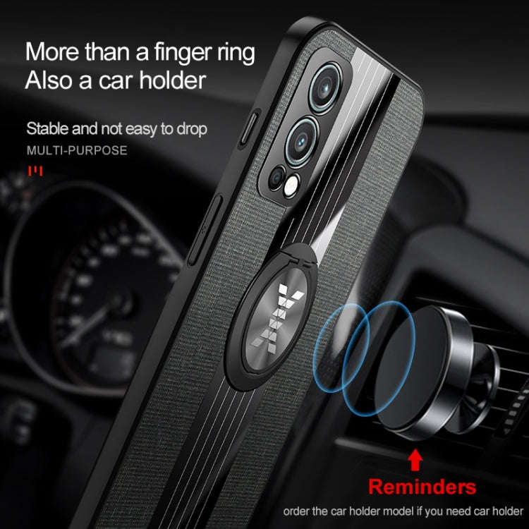 For OnePlus Nord 2 5G XINLI Stitching Cloth Texture TPU Phone Case with Ring Holder(Red)