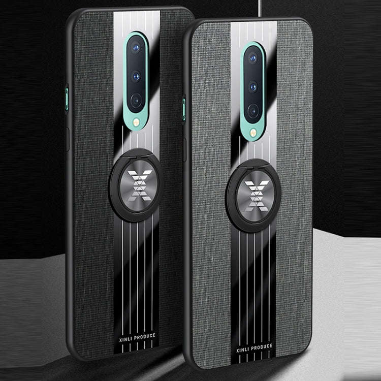 For OnePlus 8 XINLI Stitching Cloth Texture TPU Phone Case with Ring Holder(Grey)