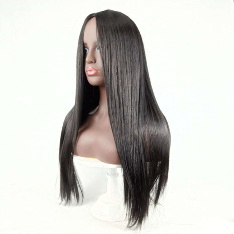 Centre-parted Long Straight Wig Headgear for Women(Black)