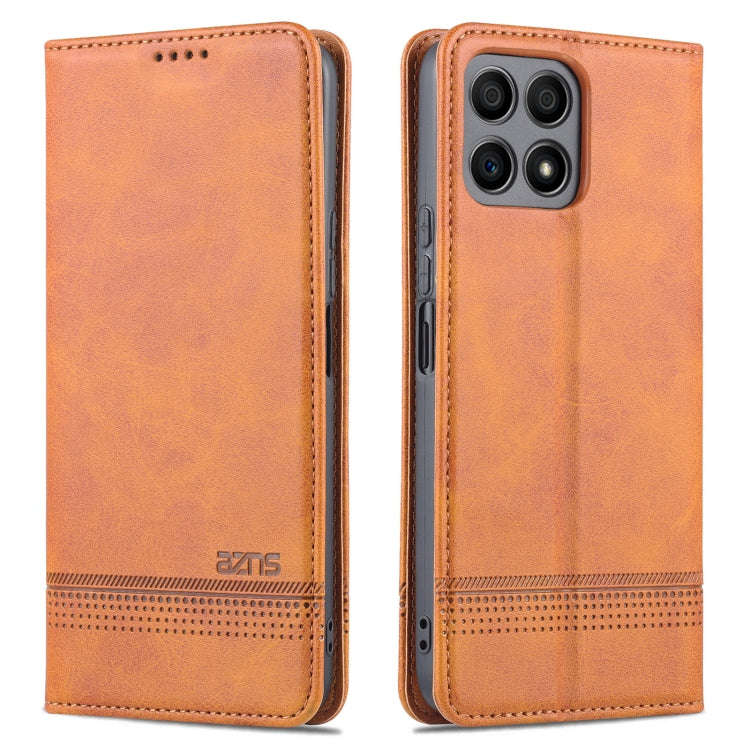 For Honor X30i AZNS Magnetic Calf Texture Horizontal Flip Leather Phone Case(Light Brown)