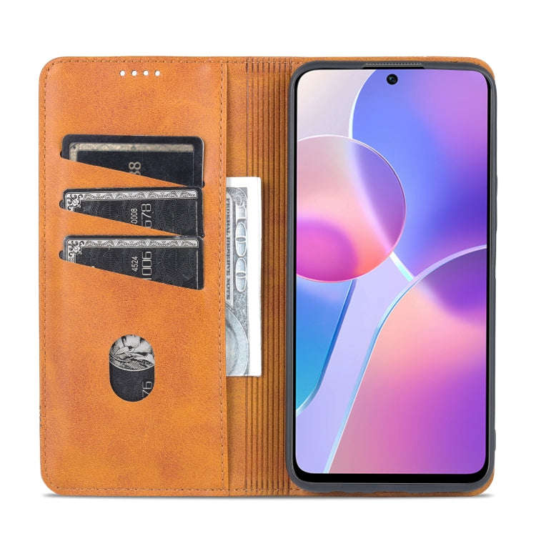 For Honor X30i AZNS Magnetic Calf Texture Horizontal Flip Leather Phone Case(Light Brown)