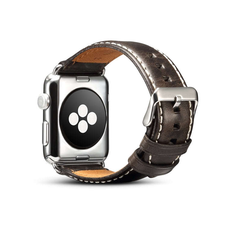 For Apple Watch Series 9&8&7 41mm / SE 3&SE 2&6&SE&5&4 40mm / 3&2&1 38mm Oil Wax Retro Cowhide St...