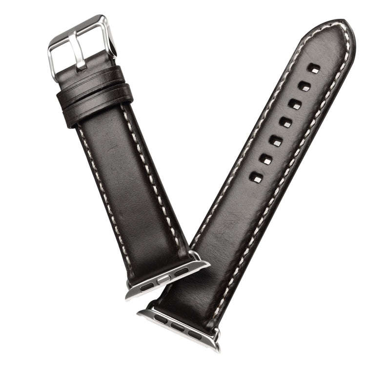 For Apple Watch Series 9&8&7 41mm / SE 3&SE 2&6&SE&5&4 40mm / 3&2&1 38mm Oil Wax Retro Cowhide St...