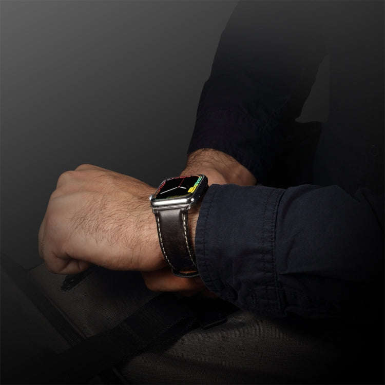For Apple Watch Series 9&8&7 41mm / SE 3&SE 2&6&SE&5&4 40mm / 3&2&1 38mm Oil Wax Retro Cowhide St...