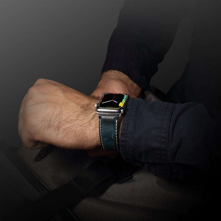For Apple Watch Series 7 41mm / 6 & SE & 5 & 4 40mm / 3 & 2 & 1 38mm Oil Wax Retro Cowhide Strap ...