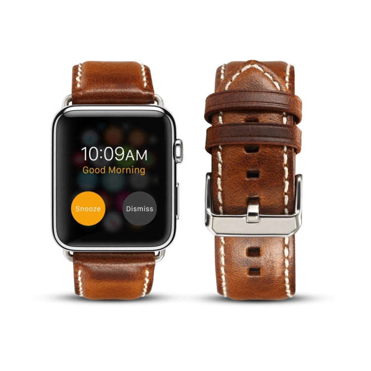 For Apple Watch Series 7 41mm / 6 & SE & 5 & 4 40mm / 3 & 2 & 1 38mm Oil Wax Retro Cowhide Strap ...