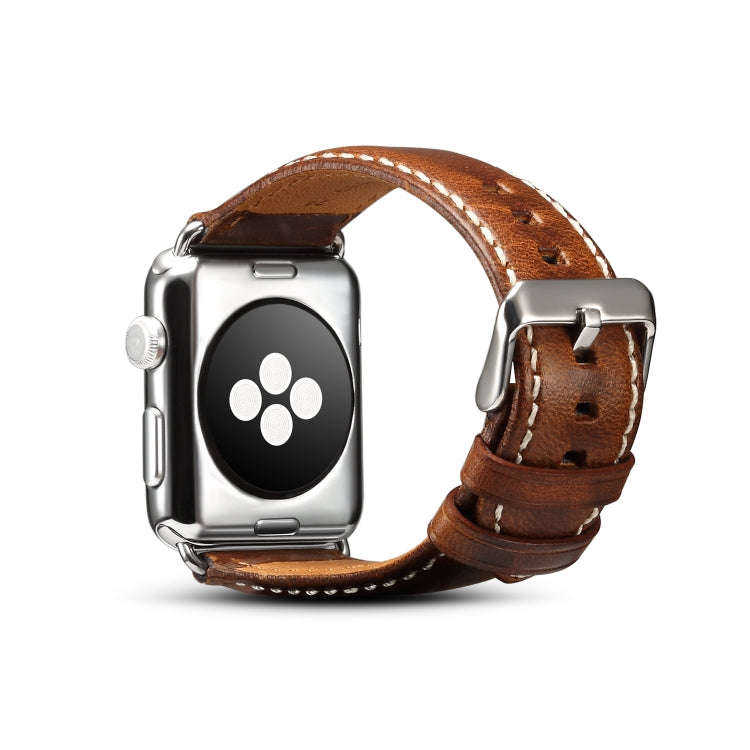 For Apple Watch Series 7 41mm / 6 & SE & 5 & 4 40mm / 3 & 2 & 1 38mm Oil Wax Retro Cowhide Strap ...
