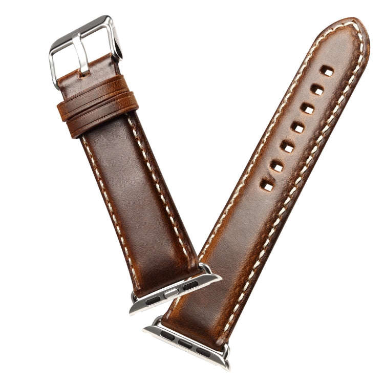 For Apple Watch Series 7 41mm / 6 & SE & 5 & 4 40mm / 3 & 2 & 1 38mm Oil Wax Retro Cowhide Strap ...