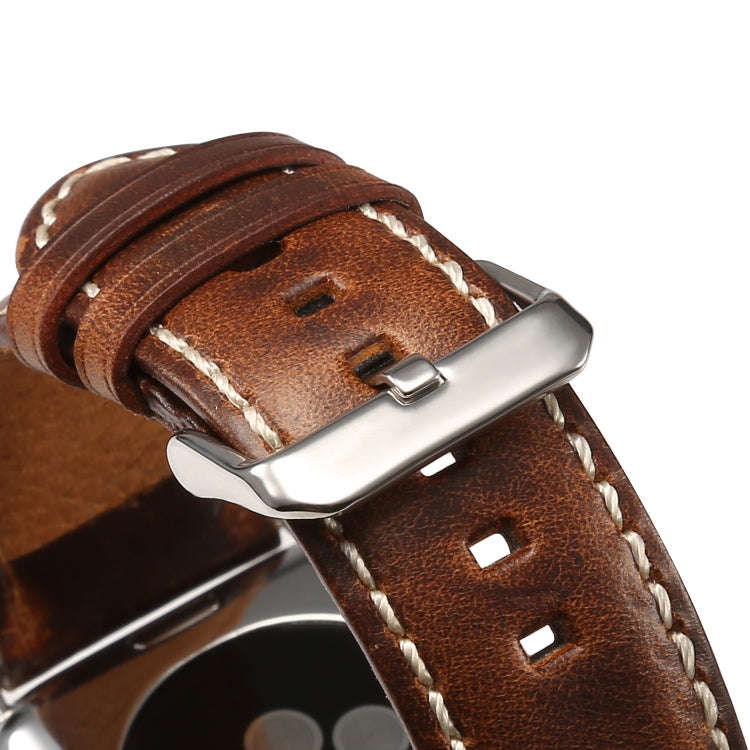 For Apple Watch Series 7 41mm / 6 & SE & 5 & 4 40mm / 3 & 2 & 1 38mm Oil Wax Retro Cowhide Strap ...