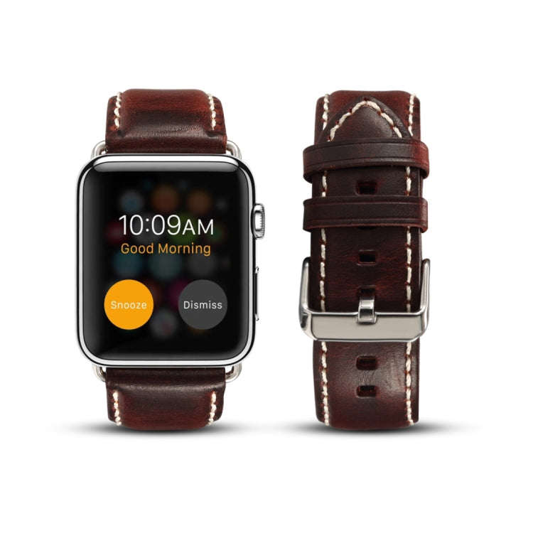 For Apple Watch Series 9&8&7 41mm / SE 3&SE 2&6&SE&5&4 40mm / 3&2&1 38mm Oil Wax Retro Cowhide St...