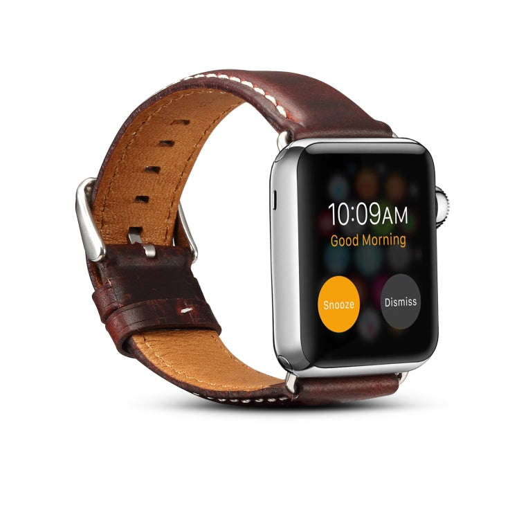 For Apple Watch Series 9&8&7 41mm / SE 3&SE 2&6&SE&5&4 40mm / 3&2&1 38mm Oil Wax Retro Cowhide St...