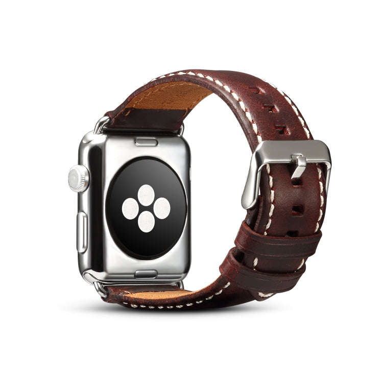 For Apple Watch Series 9&8&7 41mm / SE 3&SE 2&6&SE&5&4 40mm / 3&2&1 38mm Oil Wax Retro Cowhide St...