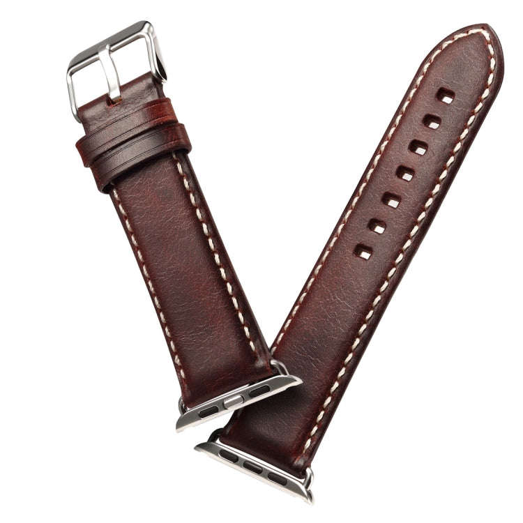 For Apple Watch Series 9&8&7 41mm / SE 3&SE 2&6&SE&5&4 40mm / 3&2&1 38mm Oil Wax Retro Cowhide St...
