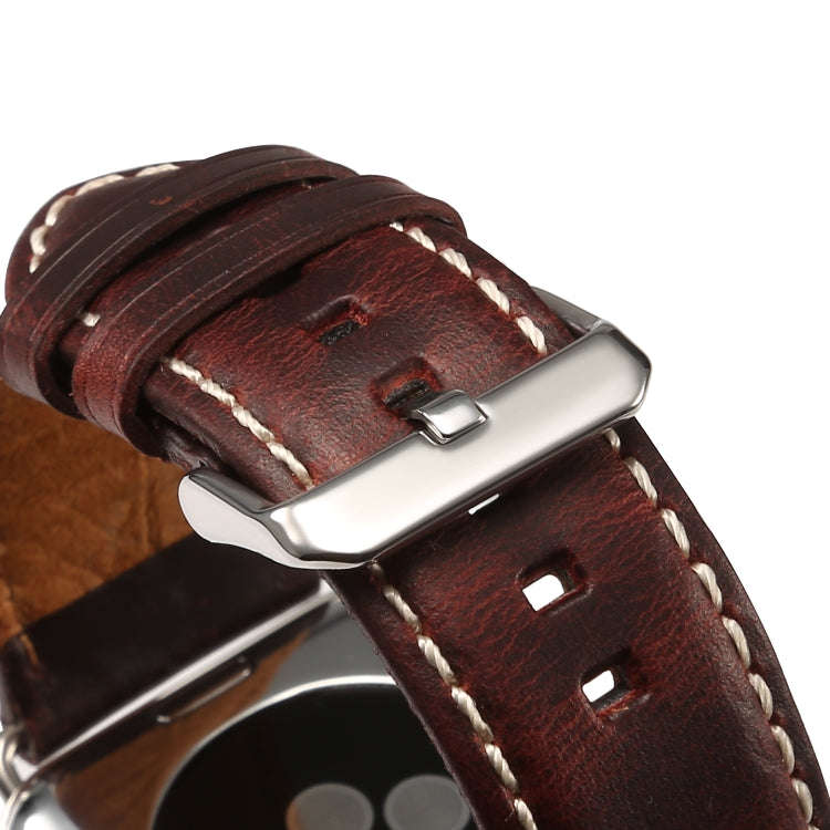 For Apple Watch Series 9&8&7 41mm / SE 3&SE 2&6&SE&5&4 40mm / 3&2&1 38mm Oil Wax Retro Cowhide St...