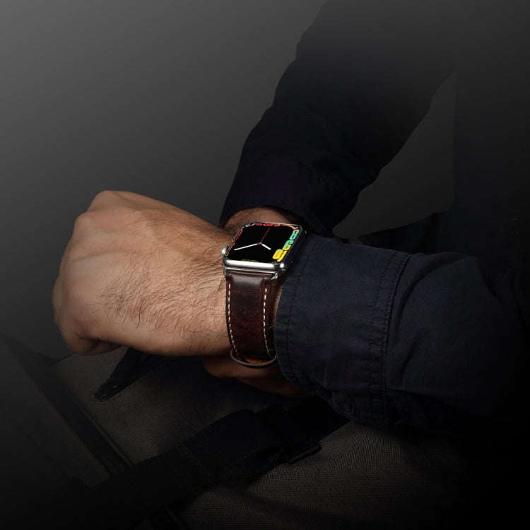 For Apple Watch Series 9&8&7 41mm / SE 3&SE 2&6&SE&5&4 40mm / 3&2&1 38mm Oil Wax Retro Cowhide St...