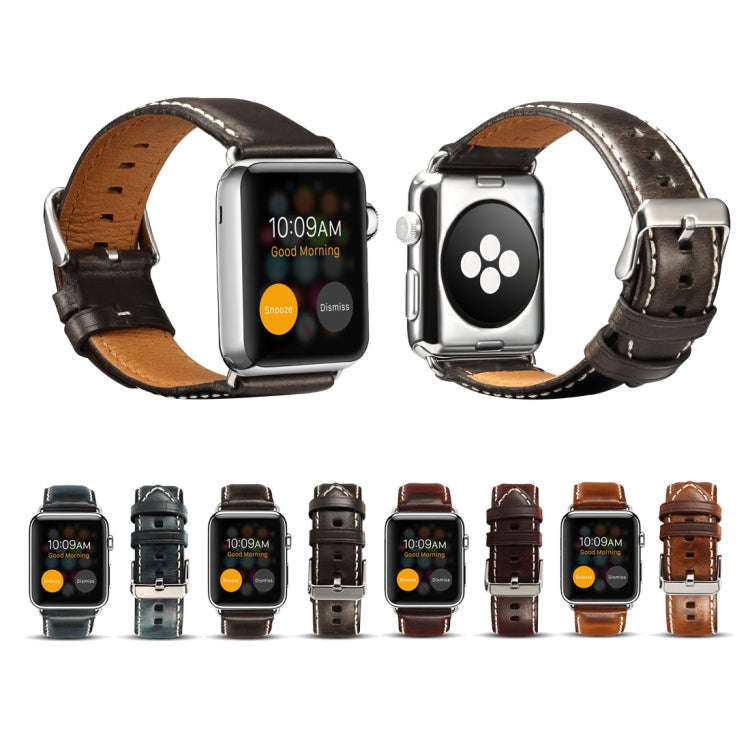 For Apple Watch Series 9&8&7 41mm / SE 3&SE 2&6&SE&5&4 40mm / 3&2&1 38mm Oil Wax Retro Cowhide St...