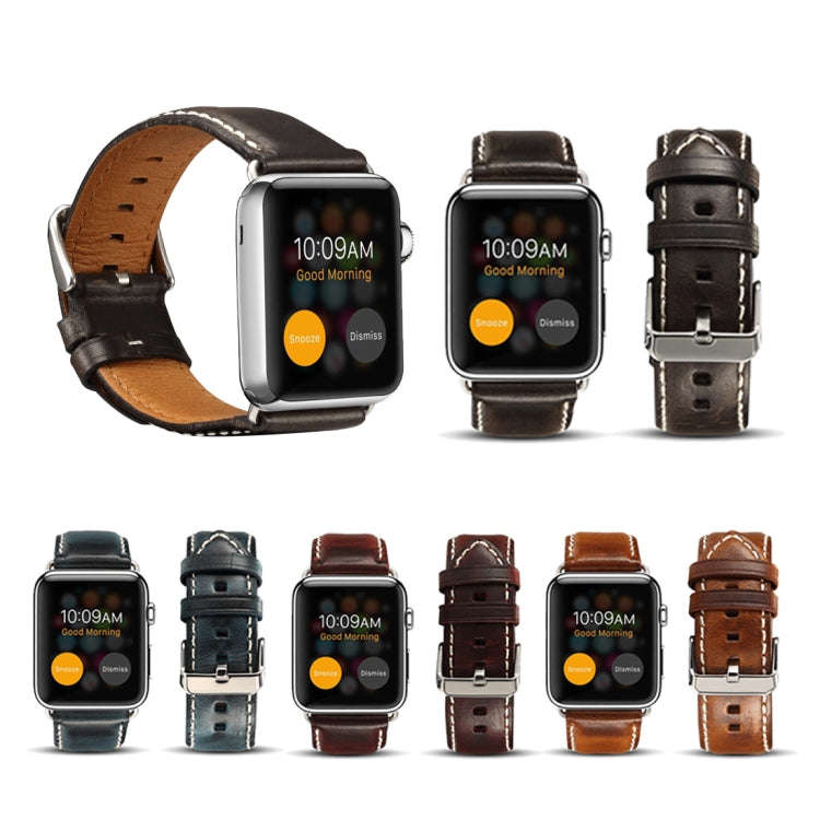 For Apple Watch Series 7 45mm / 6 & SE & 5 & 4 44mm / 3 & 2 & 1 42mm Oil Wax Retro Cowhide Strap ...