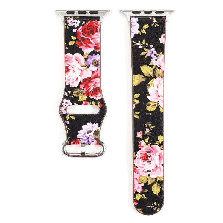 For Apple Watch Series 7 41mm / 6 & SE & 5 & 4 40mm / 3 & 2 & 1 38mm Floral Strap Watch Band(Blac...