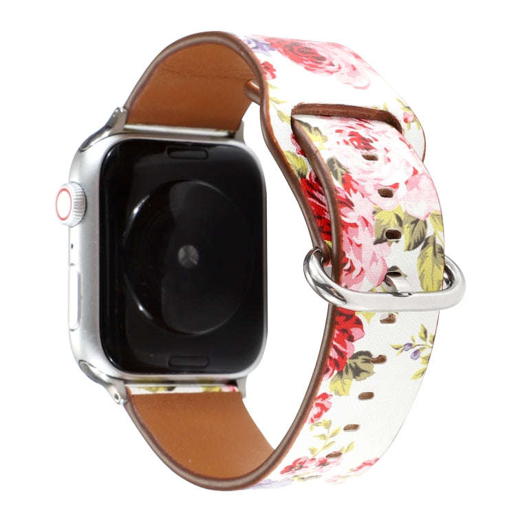 For Apple Watch Series 7 45mm / 6 & SE & 5 & 4 44mm / 3 & 2 & 1 42mm Floral Strap Watch Band(Whit...