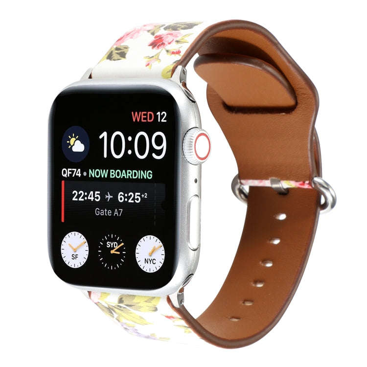 For Apple Watch Series 7 45mm / 6 & SE & 5 & 4 44mm / 3 & 2 & 1 42mm Floral Strap Watch Band(Whit...