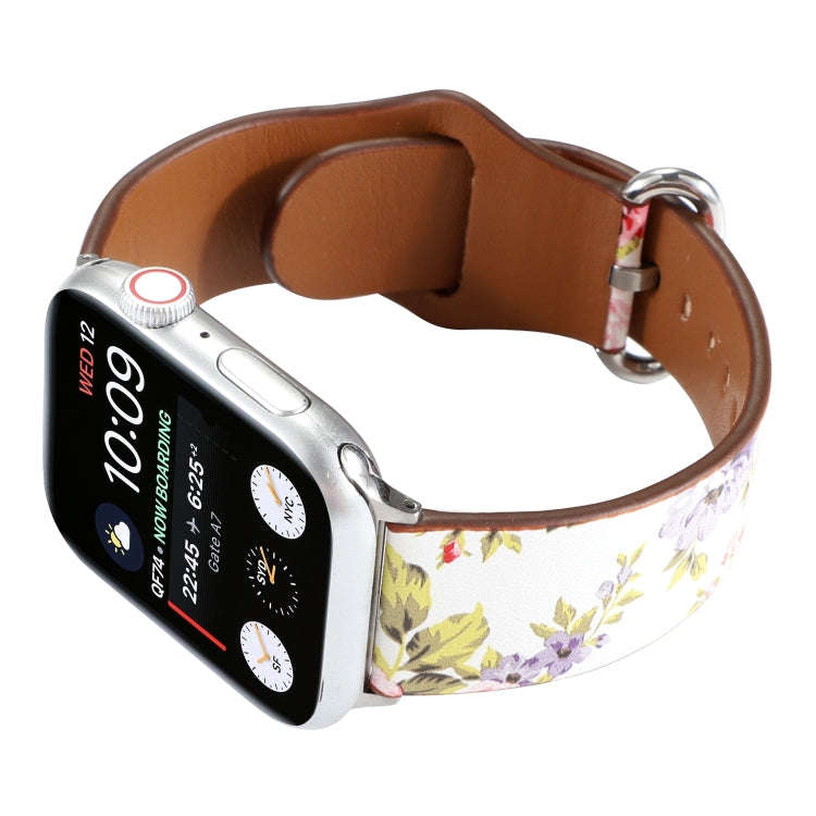 For Apple Watch Series 7 45mm / 6 & SE & 5 & 4 44mm / 3 & 2 & 1 42mm Floral Strap Watch Band(Whit...