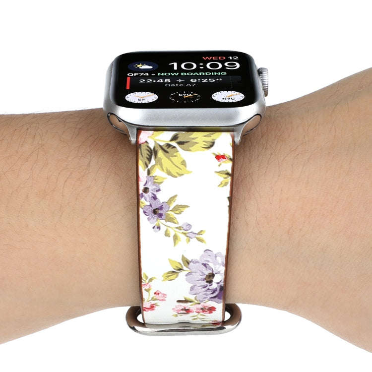 For Apple Watch Series 7 45mm / 6 & SE & 5 & 4 44mm / 3 & 2 & 1 42mm Floral Strap Watch Band(Whit...