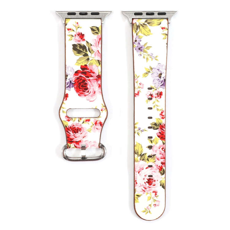 For Apple Watch Series 7 45mm / 6 & SE & 5 & 4 44mm / 3 & 2 & 1 42mm Floral Strap Watch Band(Whit...
