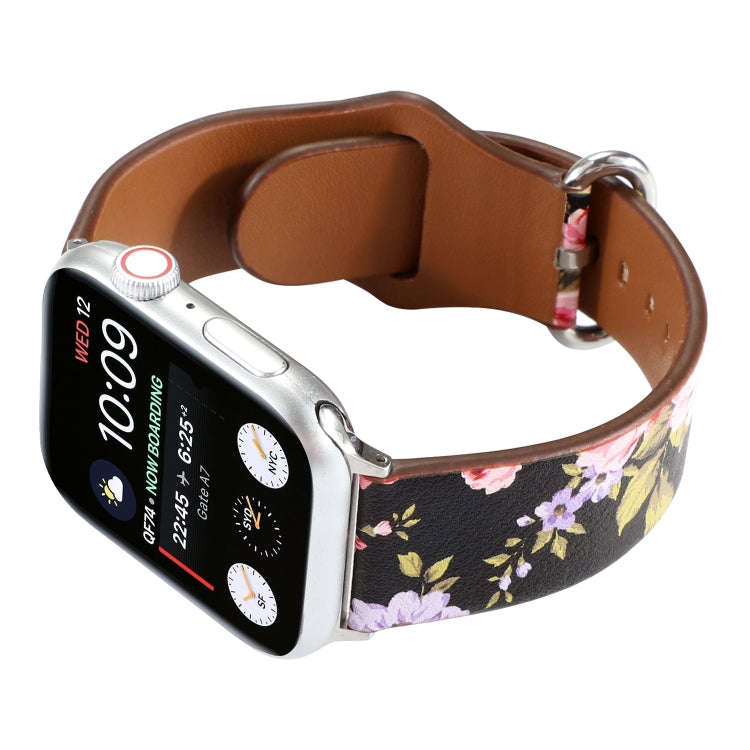 For Apple Watch Series 7 45mm / 6 & SE & 5 & 4 44mm / 3 & 2 & 1 42mm Floral Strap Watch Band(Blac...