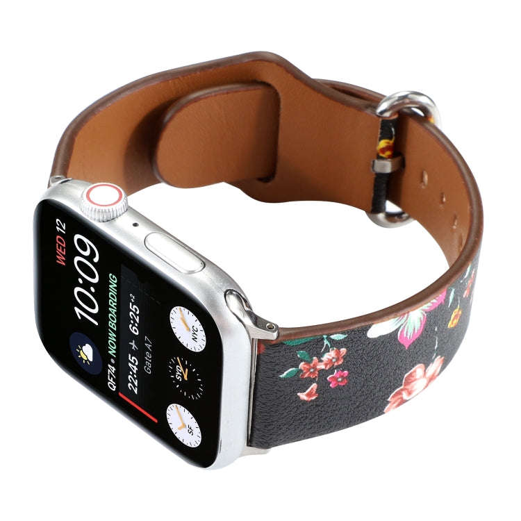For Apple Watch Series 7 45mm / 6 & SE & 5 & 4 44mm / 3 & 2 & 1 42mm Floral Strap Watch Band(Blac...