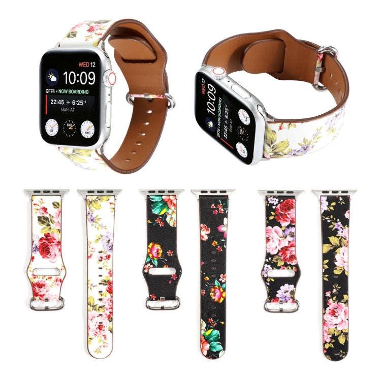 For Apple Watch Series 7 45mm / 6 & SE & 5 & 4 44mm / 3 & 2 & 1 42mm Floral Strap Watch Band(Blac...