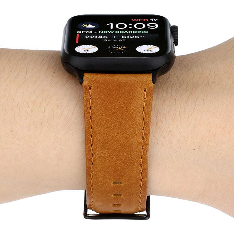 For Apple Watch Series 7 41mm / 6 & SE & 5 & 4 40mm / 3 & 2 & 1 38mm Oil Wax Crazy Horse Texture ...