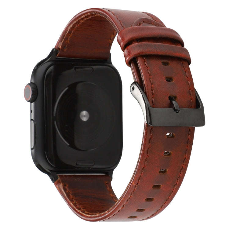 For Apple Watch Series 7 45mm / 6 & SE & 5 & 4 44mm / 3 & 2 & 1 42mm Oil Wax Crazy Horse Texture ...