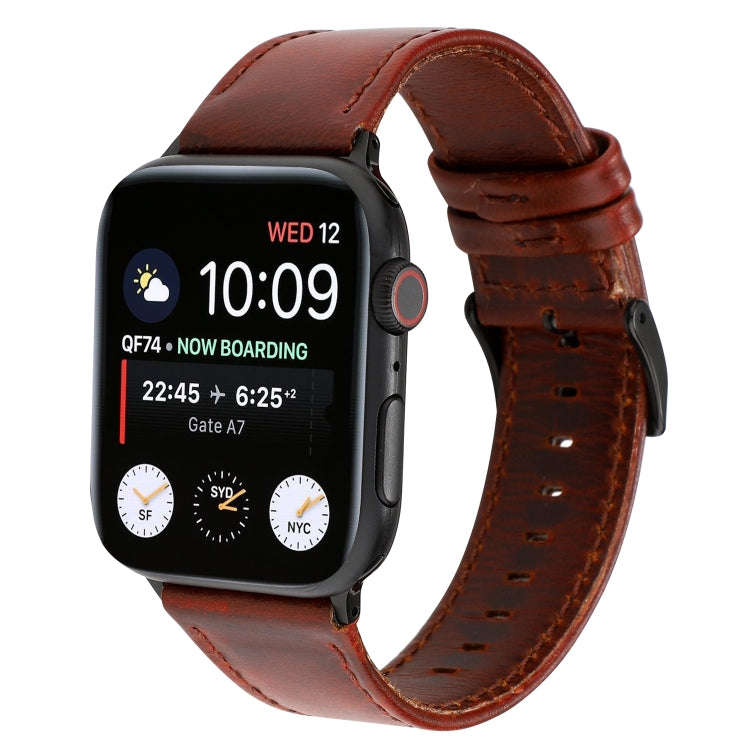 For Apple Watch Series 7 45mm / 6 & SE & 5 & 4 44mm / 3 & 2 & 1 42mm Oil Wax Crazy Horse Texture ...
