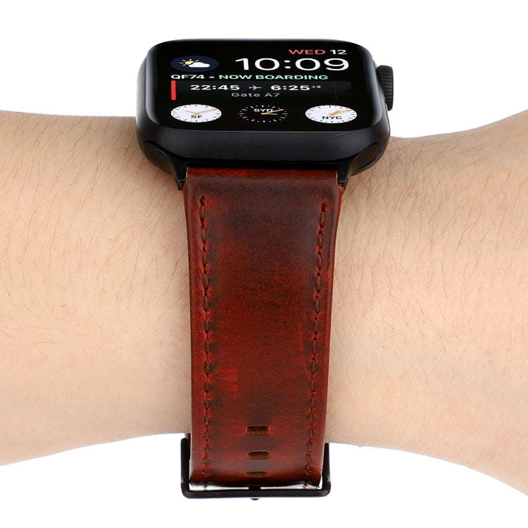For Apple Watch Series 7 45mm / 6 & SE & 5 & 4 44mm / 3 & 2 & 1 42mm Oil Wax Crazy Horse Texture ...