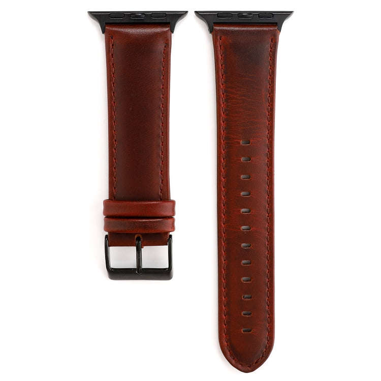For Apple Watch Series 7 45mm / 6 & SE & 5 & 4 44mm / 3 & 2 & 1 42mm Oil Wax Crazy Horse Texture ...