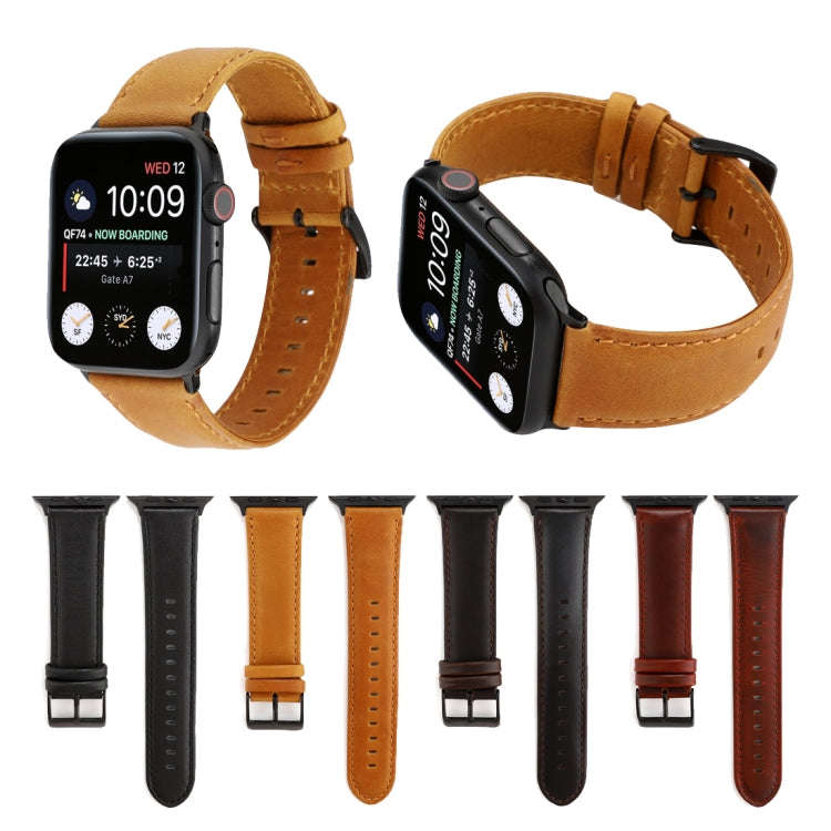 For Apple Watch Series 7 45mm / 6 & SE & 5 & 4 44mm / 3 & 2 & 1 42mm Oil Wax Crazy Horse Texture ...