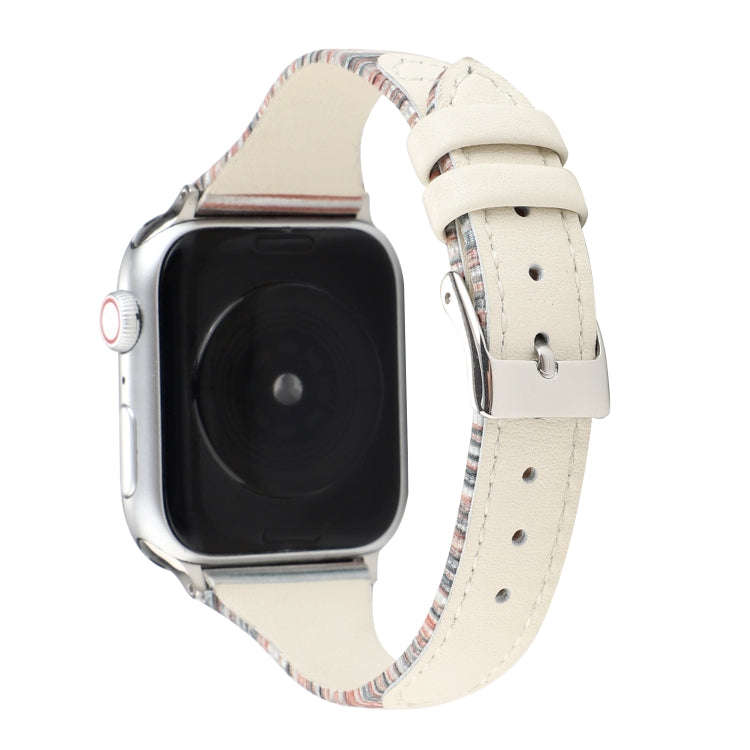 For Apple Watch Series 9&8&7 41mm / SE 3&SE 2&6&SE&5&4 40mm / 3&2&1 38mm Stitching Stripes Genuin...