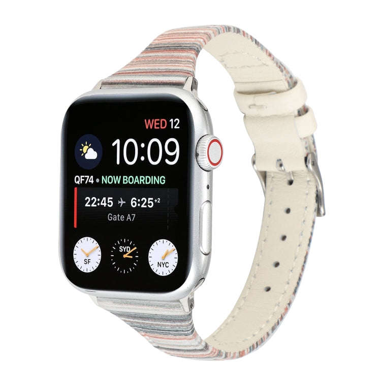 For Apple Watch Series 9&8&7 41mm / SE 3&SE 2&6&SE&5&4 40mm / 3&2&1 38mm Stitching Stripes Genuin...