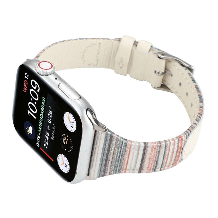 For Apple Watch Series 9&8&7 41mm / SE 3&SE 2&6&SE&5&4 40mm / 3&2&1 38mm Stitching Stripes Genuin...