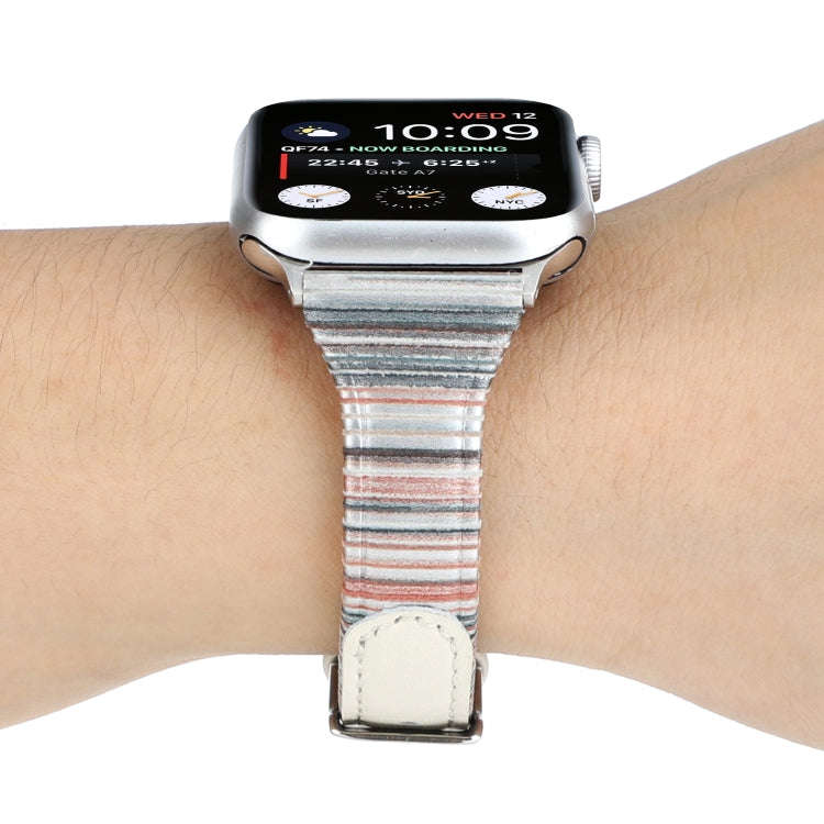 For Apple Watch Series 9&8&7 41mm / SE 3&SE 2&6&SE&5&4 40mm / 3&2&1 38mm Stitching Stripes Genuin...