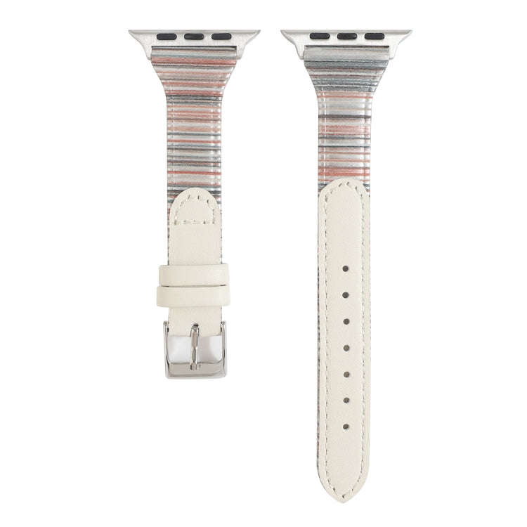 For Apple Watch Series 9&8&7 41mm / SE 3&SE 2&6&SE&5&4 40mm / 3&2&1 38mm Stitching Stripes Genuin...