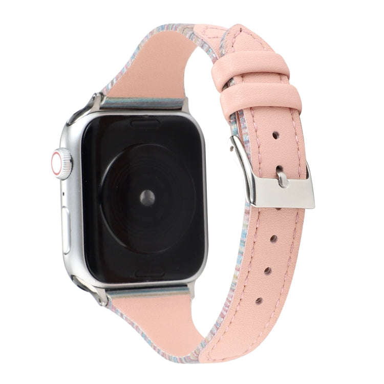 For Apple Watch Series 9&8&7 41mm / SE 3&SE 2&6&SE&5&4 40mm / 3&2&1 38mm Stitching Stripes Genuin...