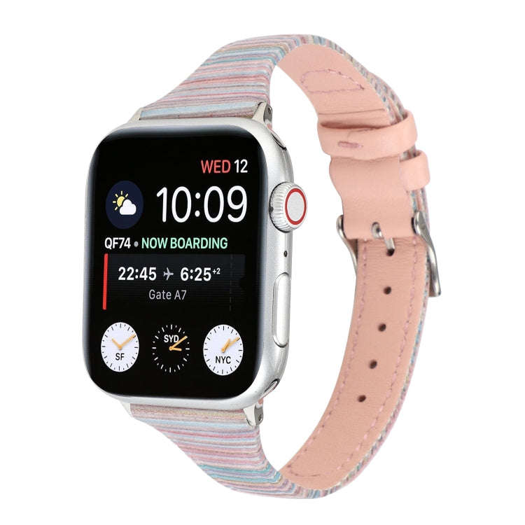 For Apple Watch Series 9&8&7 41mm / SE 3&SE 2&6&SE&5&4 40mm / 3&2&1 38mm Stitching Stripes Genuin...